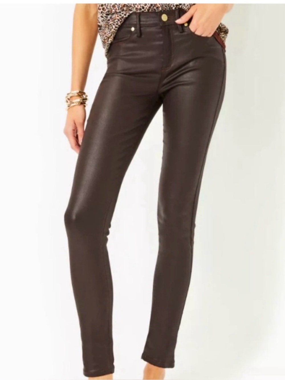 Lilly Pulitzer Eagan High Rise Coated Skinny Jeans Mocachino Brown Womens 8